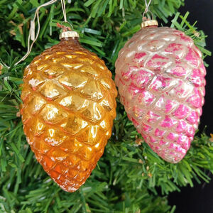 2 Rare Large Japan Frosted Pinecone Christmas Ornaments Japan Caps Mercury Glass